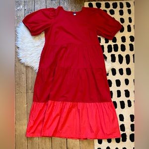 Old Navy Puff Sleeve Cotton Maxi Dress Red and Pink XL